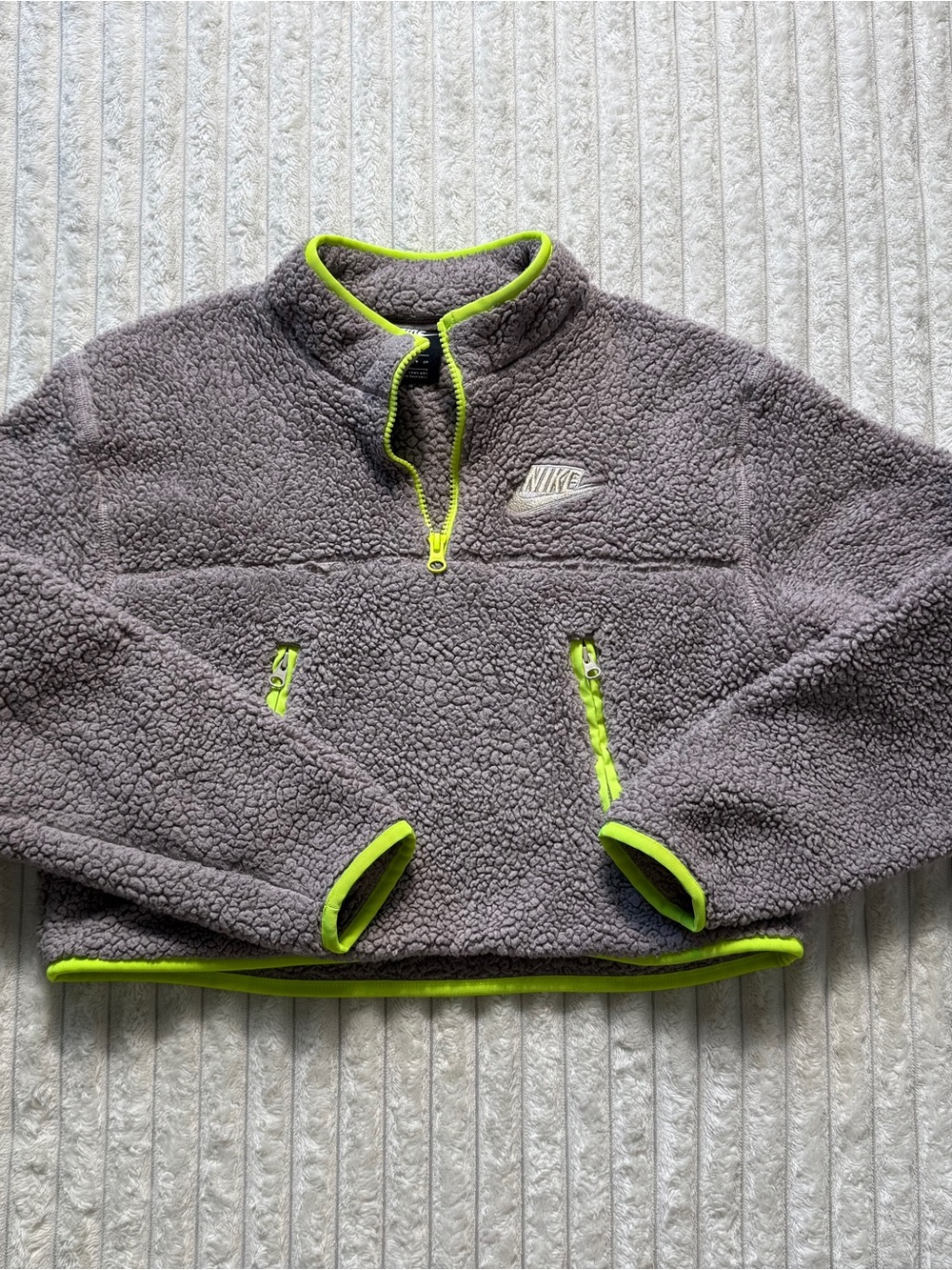 Nike Unisex Kids XS Gray/Green Fleece 1/4 Zip Pullover Jacket w/ Pockets